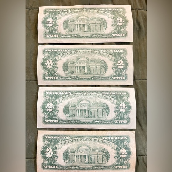 4 red stamp $2 dollar bills , 1963, circulated - Picture 3 of 6
